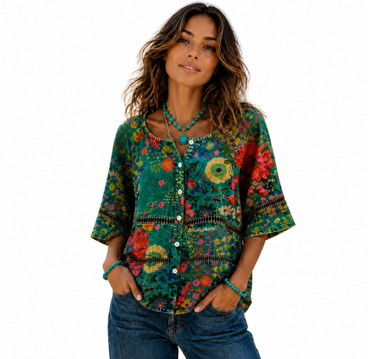 Blusa vintage con estampado floral