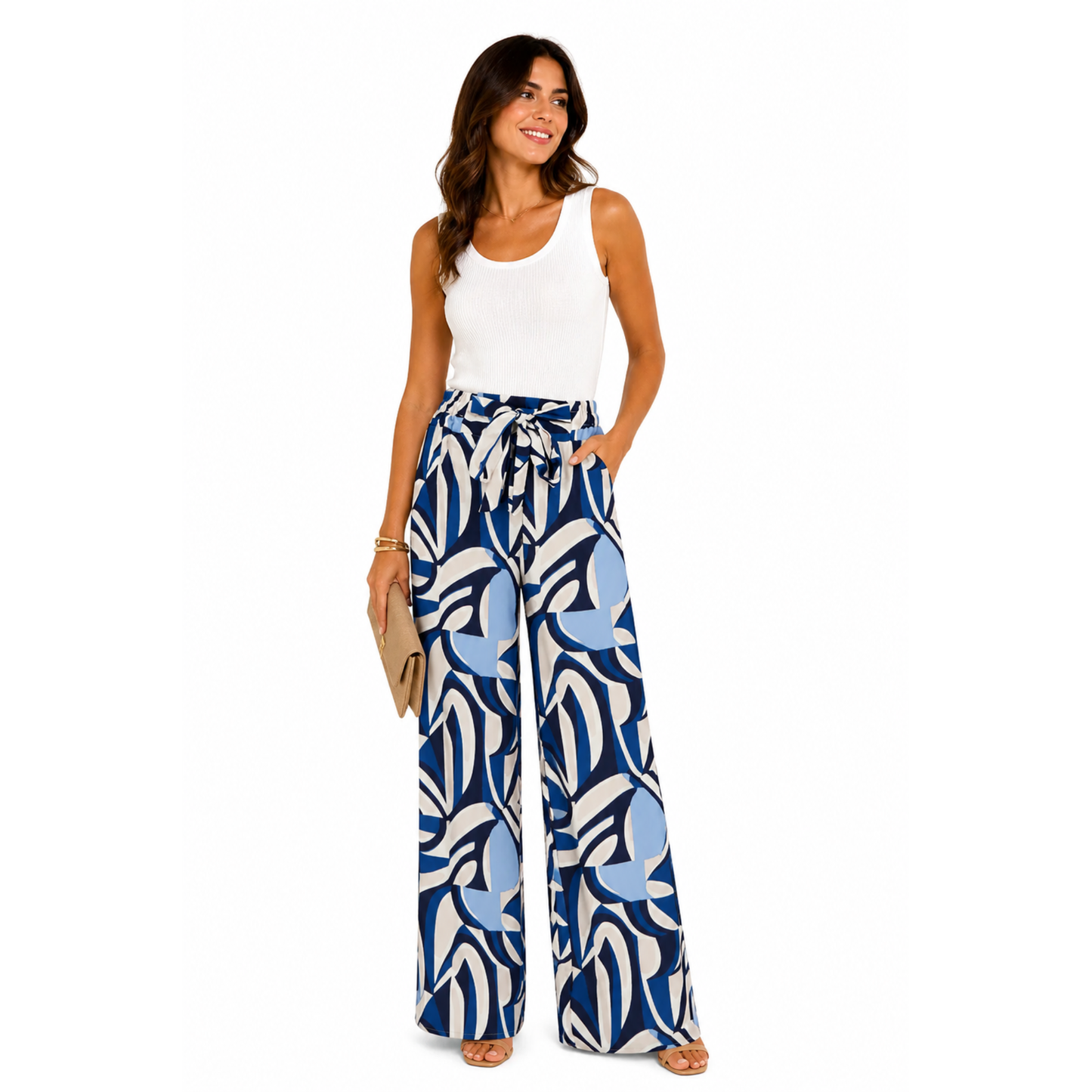 Pantalón ancho estampado gráfico - Azul